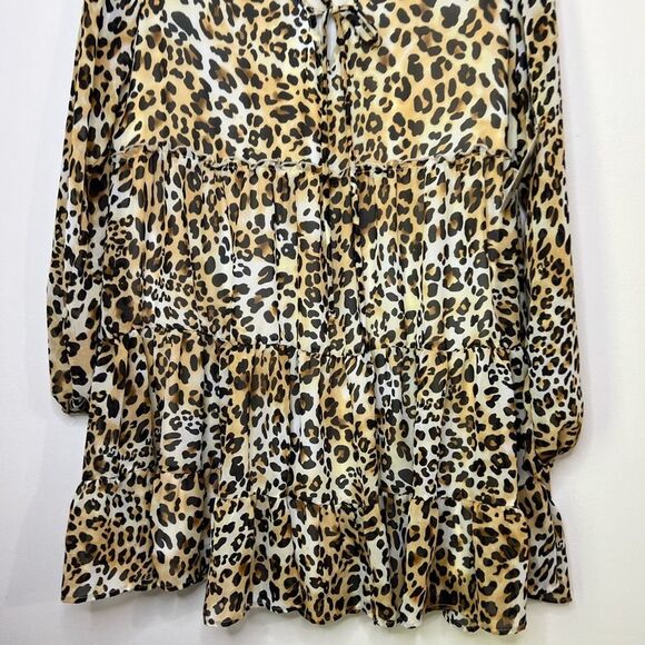 NWT Altar'd State Leopard Print Long Sleeve Flowy Tiered Mini Dress Size S - Picture 3 of 13